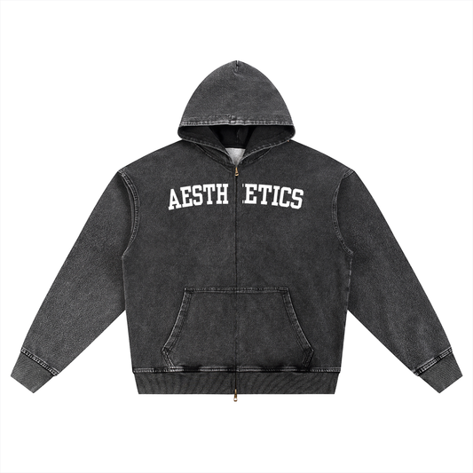 TMK Aesthetics Snow Wash Oversized Zip-Up Hoodie