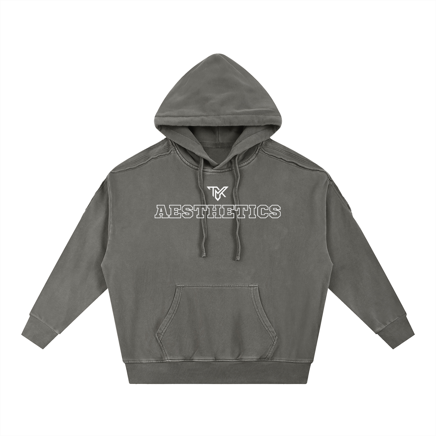 TMK Aesthetics Snow Washed Tape Raw Edge Hoodie