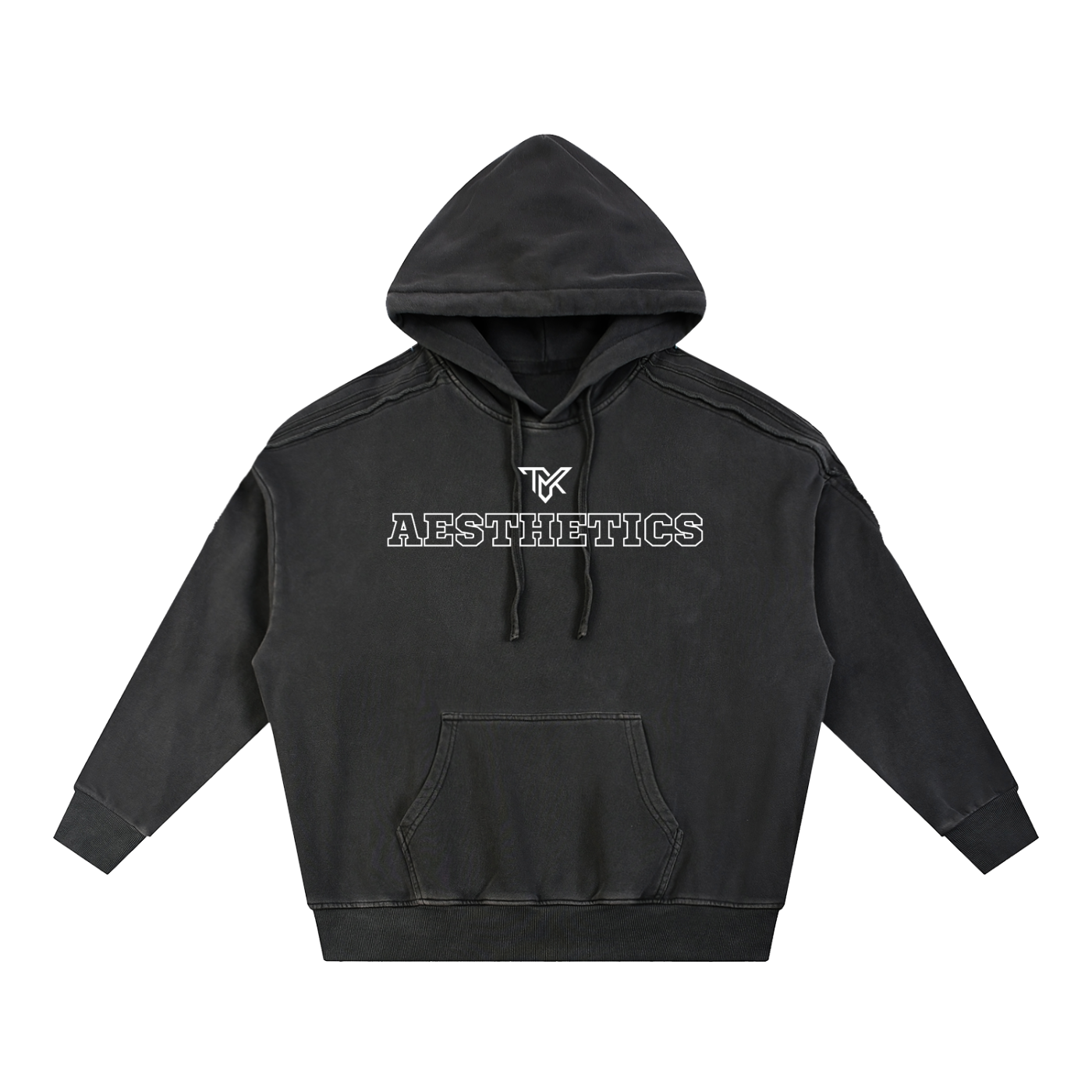 TMK Aesthetics Snow Washed Tape Raw Edge Hoodie